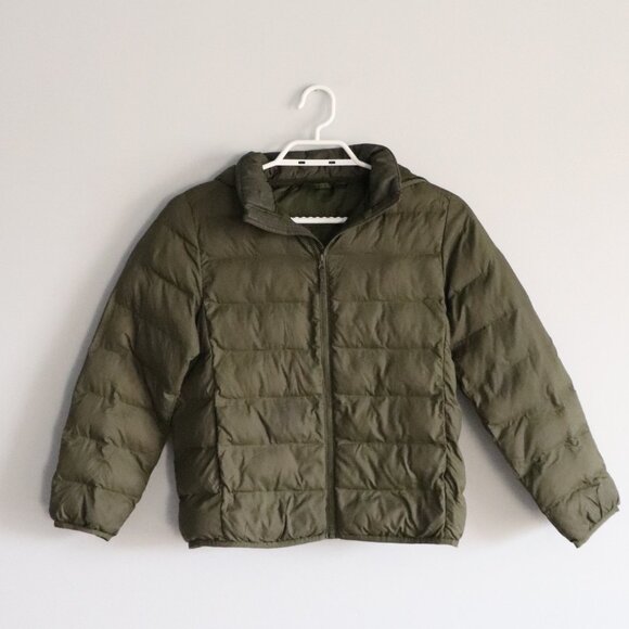 Uniqlo Kids Green Sz 9-10 Unisex Padded Full Zip Hooded Puffer Parka Jacket Coat - Picture 1 of 13